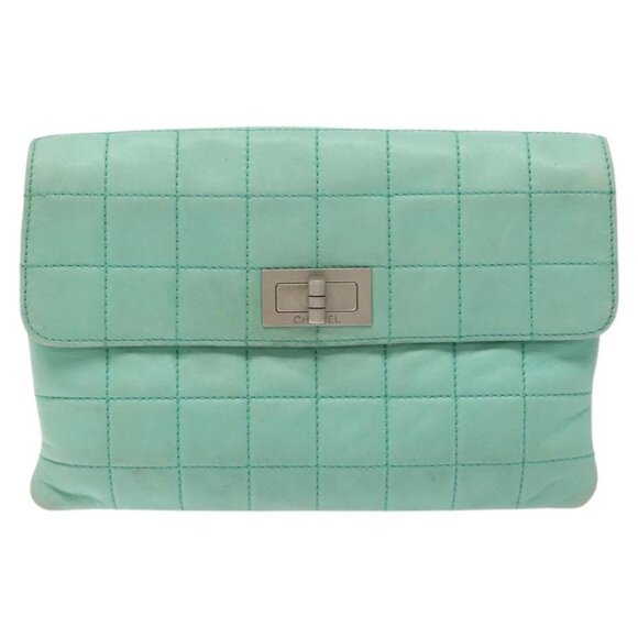 CHANEL Choco Bar Clutch Bag Lamb Skin Peppermint CC Auth BA3453 - Picture 14 of 16